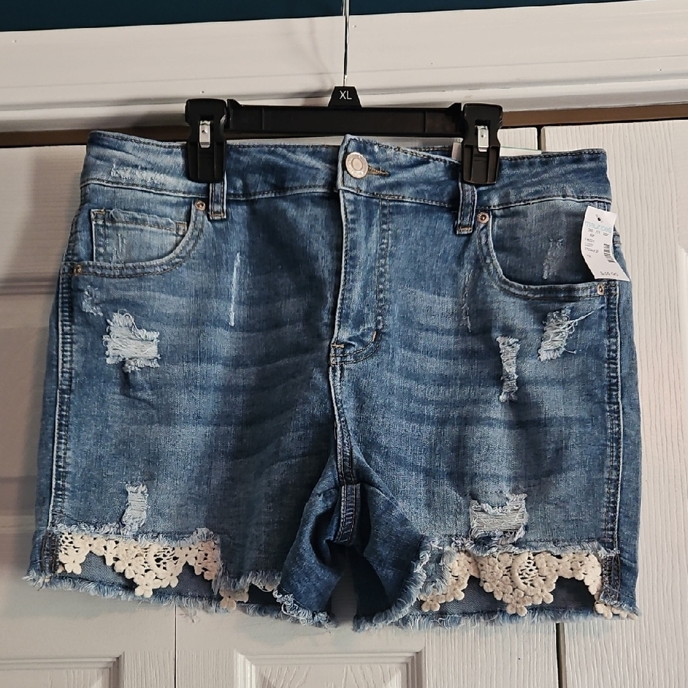 Maurices Blue Distressed Jean Shorts Mid-Rise